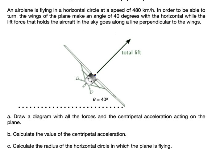 An airplane is flying in a horizontal circle