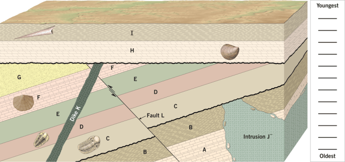 Which two formations are separated by a disconformity